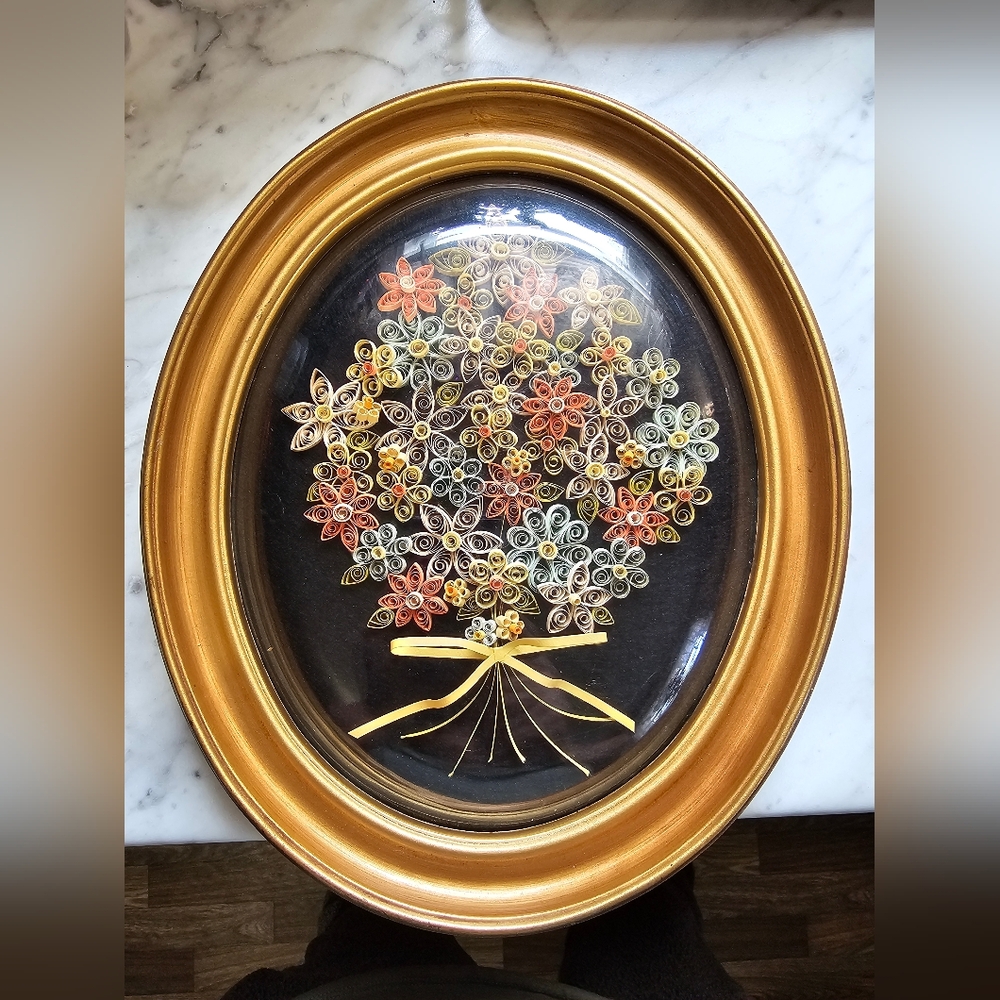 Gold Framed Floral Quilling Art